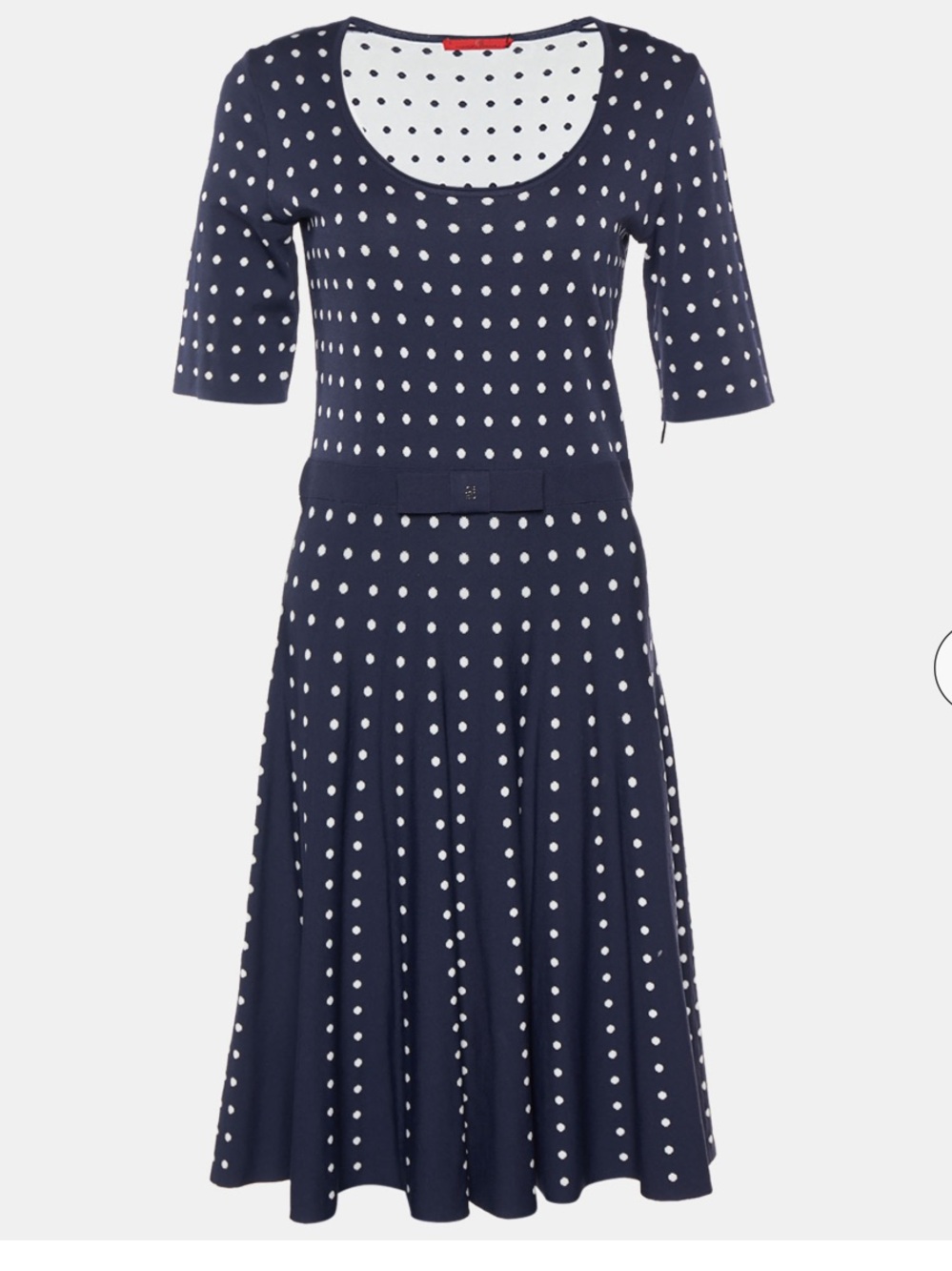 Carolina Herrera navy blue polkadot jacquard knit dress